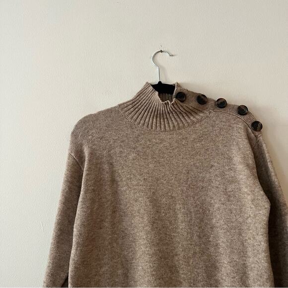 Anthropologie Margarita Tan Mockneck Button Tunic Sweater - Picture 3 of 6